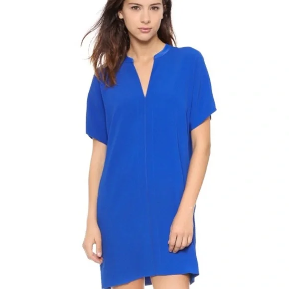 Vince Split V-Neck Cobalt Blue Shift Dress size S - Picture 1 of 8